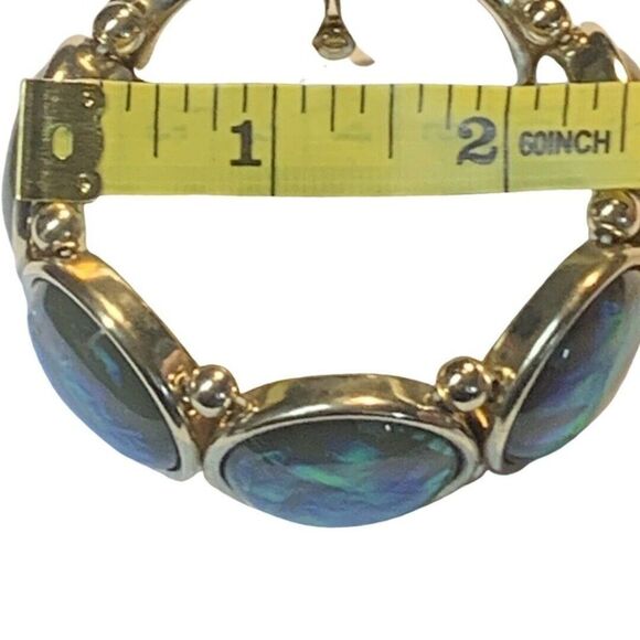 Vintage Oversized Green Foil Glass Beaded Circle Gold Tone Stretch Bracelet - Picture 6 of 6